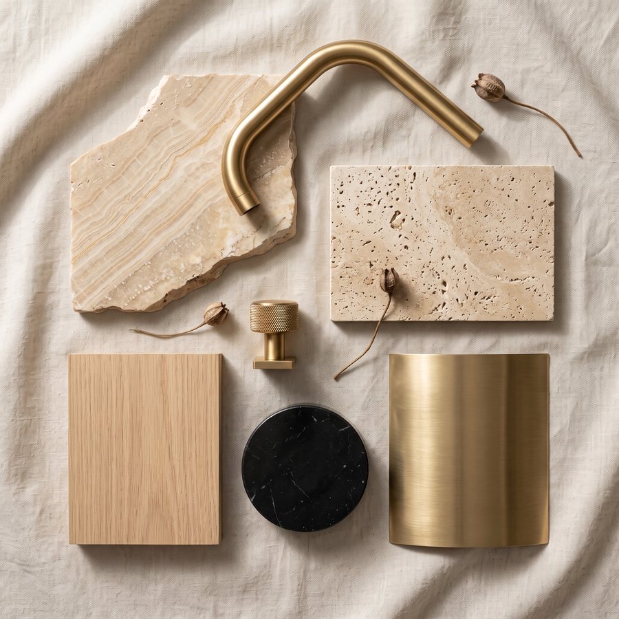 Moodboard Travertin und Messing